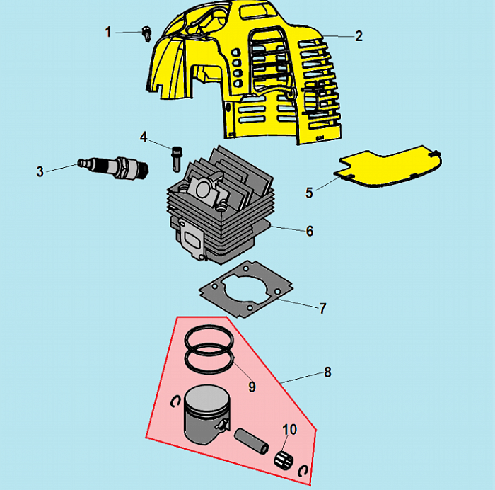 1 ПОРШЕНЬ - ЦИЛИНДР - СВЕЧА ТРИММЕР CHAMPION Т256-2