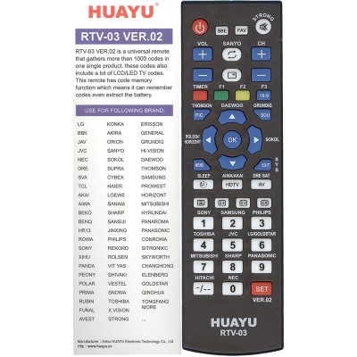 Универсальный пульт Huayu RTV-03 VER.02 (для телевизоров)